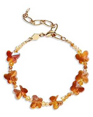 Shop Anni Lu Crystal Butterfly Beaded Bracelet In Orange