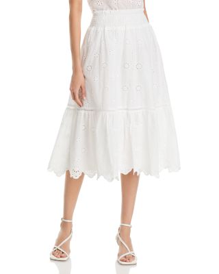 AQUA - Smocked Waist Eyelet Midi Skirt - Exclusive