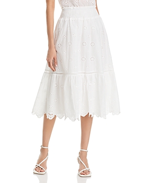 Aqua Smocked Waist Eyelet Midi Skirt - 100% Exclusive In White