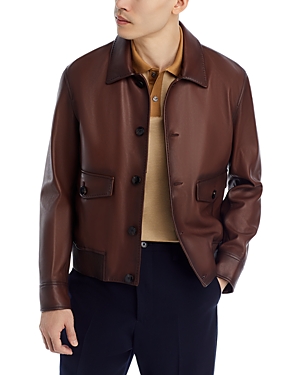 Hugo Boss Maint Leather Jacket In Open Brown