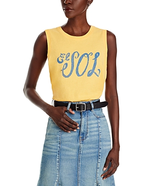 Shop Mother The Grab Bag Crop Graphic Sleeveless Tee In Gold Sun