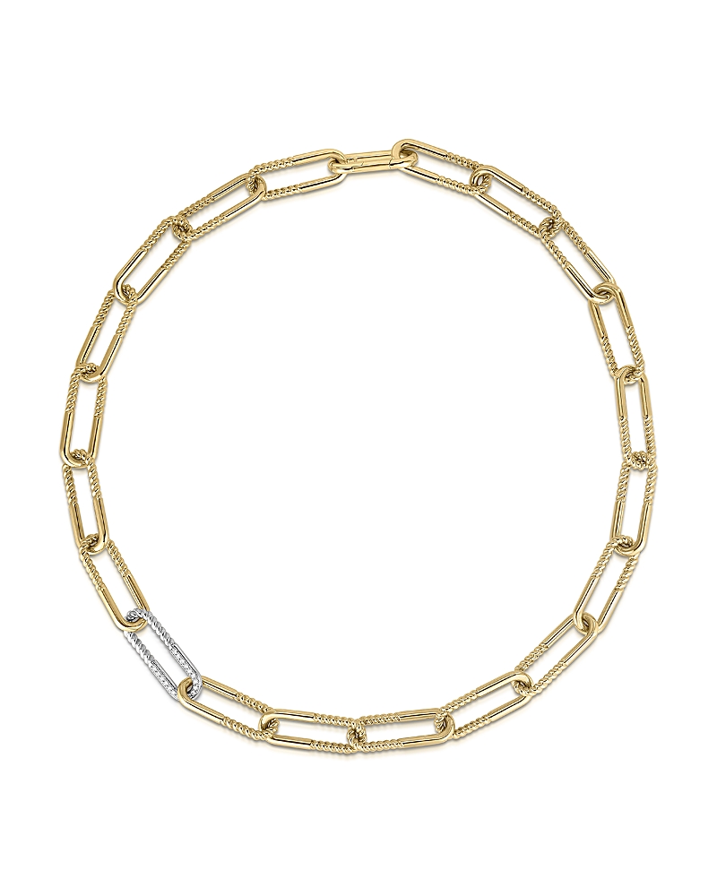 Roberto Coin 18K White & Yellow Gold Chains Diamond Paperclip Link Collar Necklace, 18