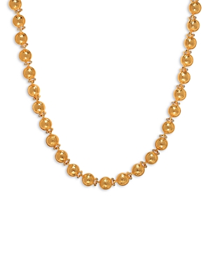 24K Yellow Gold Amulet Diamond Bezel Hammered Disc Statement Necklace, 16.5-18.5