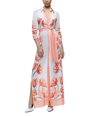 Alice And Olivia Floral Button Down Tie Waist Maxi Dress In Multi