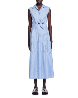 Sandro Azazel Rhinestone Maxi Shirt Dress