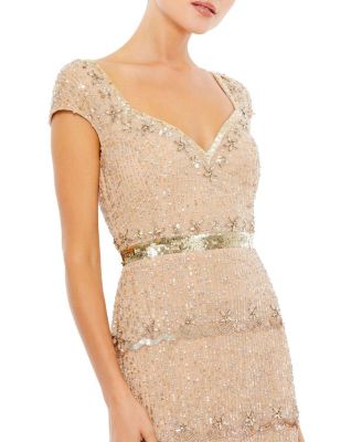 Cap Sleeve Embellished Column Gown