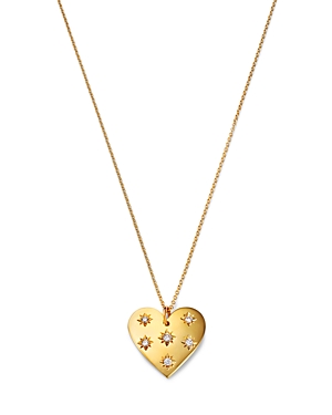 14K Yellow Gold Aura Diamond Star Domed Heart Pendant Necklace, 18-20