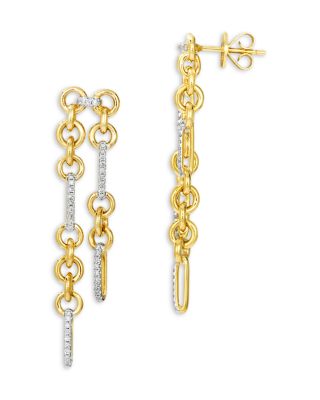 Diamond Chain Link Drop Earrings in 14K Yellow Gold, 0.20 tcw