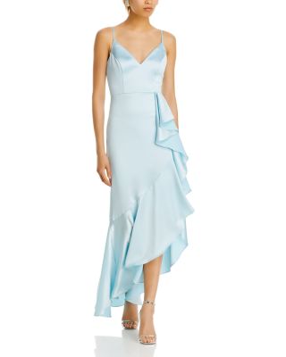 AQUA - Satin Side Ruffle Midi Dress - Exclusive