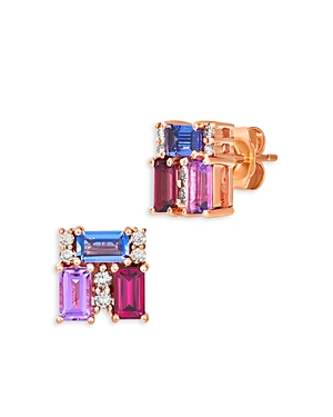 Bloomingdale's Multi Gemstone & Champagne Diamond Square Cluster Stud Earrings in 14K Rose Gold
