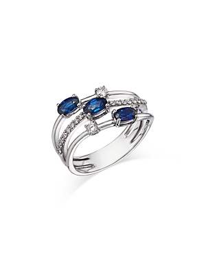 Bloomingdale's Blue Sapphire & Diamond Triple Row Ring In 14k White Gold In Blue/white