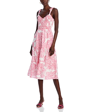 Shop Aqua Smocked Tie Shoulder Midi Dress - 100% Exclusive In Pink/white