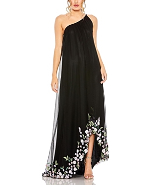 Mac Duggal One Shoulder Trapeze Embellished High Low Gown In Black