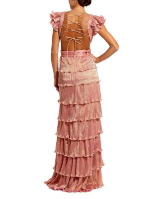 Ruffle Tiered Criss Cross Lace Up Gown