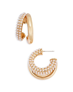 Shop Kenneth Jay Lane Double Imitation Pearl Hoop Earrings In Gold/white