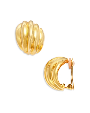 Shop Kenneth Jay Lane Domed Ribbed Clip On Earrings In Gold