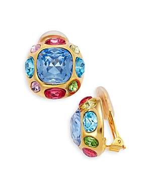 Multicolor Stone Square Clip On Earrings