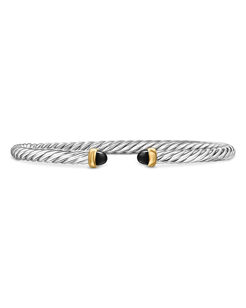 David Yurman Sterling Silver & 14K Yellow Gold Cable Flex Black Onyx Bracelet, 4mm