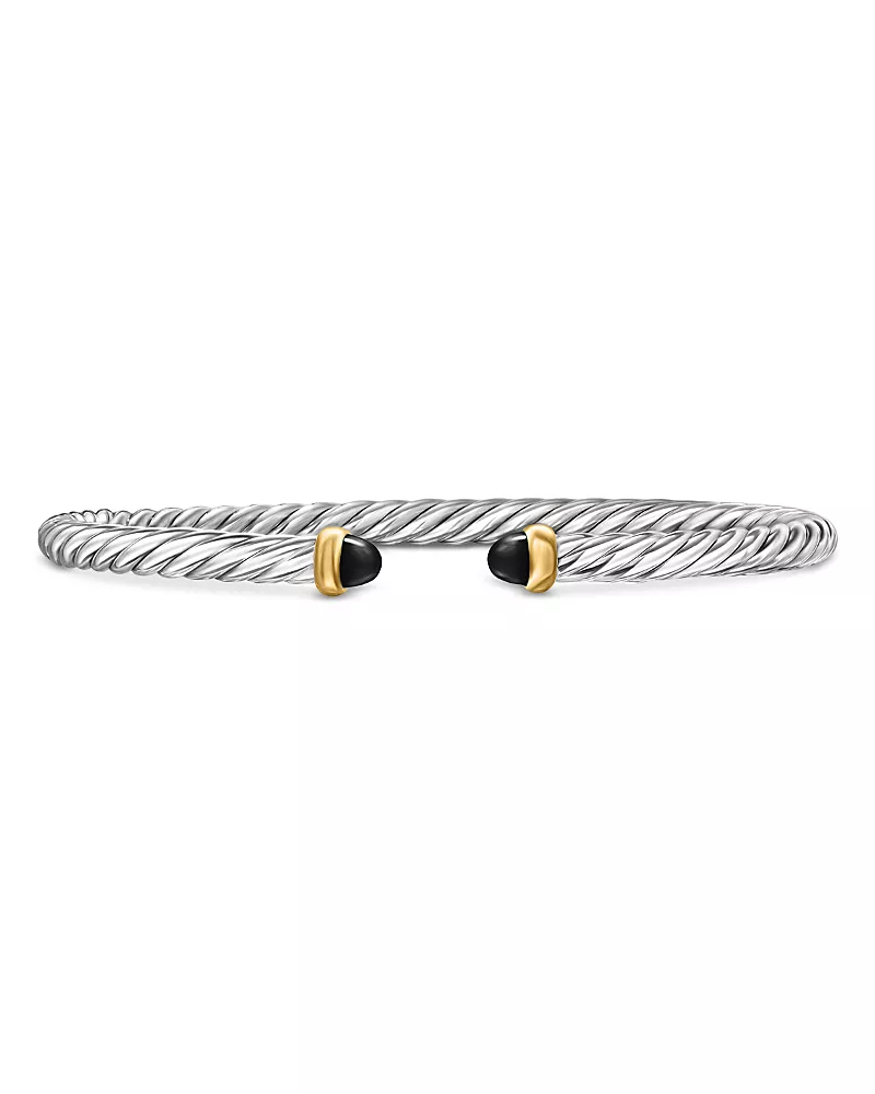 David Yurman Sterling Silver & 14K Yellow Gold Cable Flex Black Onyx Bracelet, 4mm