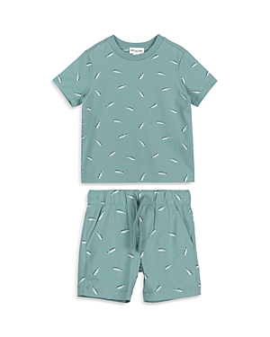 Shop Miles The Label Boys' Cotton Fishbone Print Tee & Shorts Set - Baby In Teal