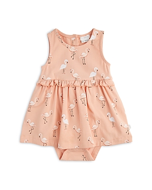 Shop Firsts By Petit Lem Girls' Cotton Blend Jersey Flamingo Print Bodysuit Dress - Baby In Coral