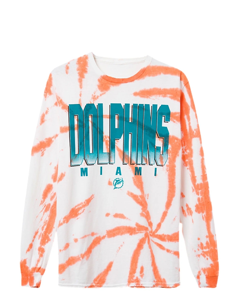 Junk Food Clothing Dolphins Game Time Tie Dye Long Sleeve T-shirt In Orange