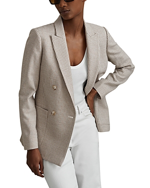 Reiss Womens Beige Check Ella Dogtooth-pattern Wool-blend Blazer In Beige Check