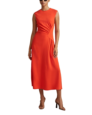Shop Reiss Petite Stacey Side Ruched Midi Dress In Orange