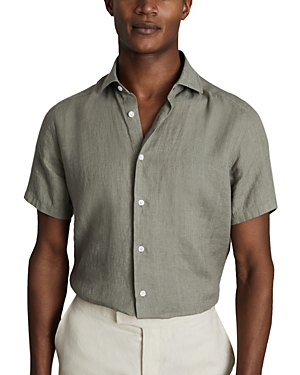 Shop Reiss Holiday Linen Slim Fit Button Down Shirt In Pistachio
