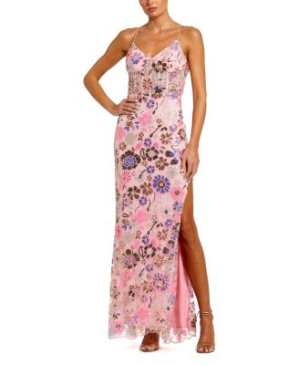 Slit Detail Spaghetti Strap Bustier Applique Gown