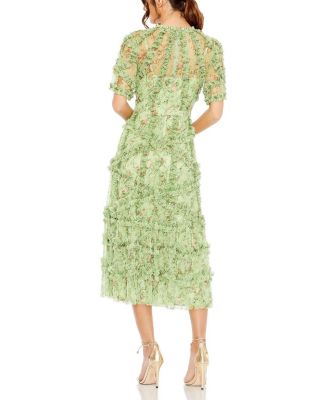 Women's Floral Flutter Sleeve Mesh Print Dress