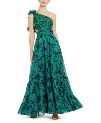 Mac Duggal - One Shoulder Ruffle Tiered Cut-Out Chiffon Gown