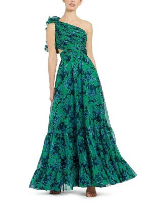【Mac Duggal】フローラルカットアウトラッフルティアードガウン Mac Duggal RUFFLE TIERED FLORAL CUT-OUT CHIFFON GOWN Pink