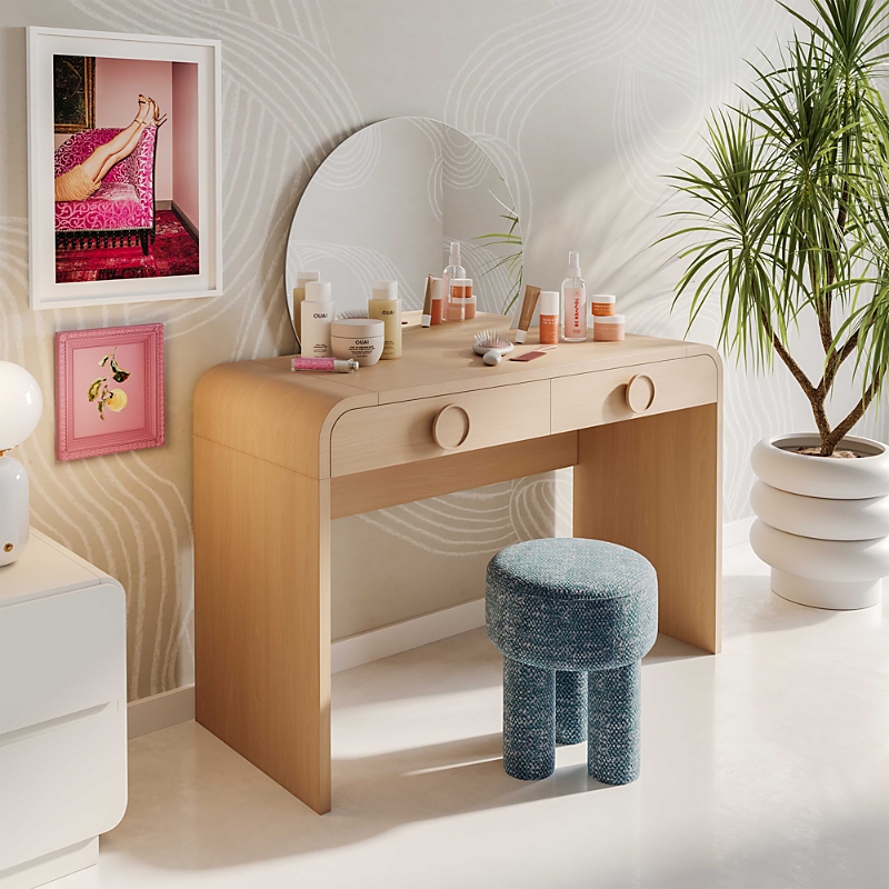 Tov Furniture Moonrise Natural Ash 2-Drawer Vanity Desk