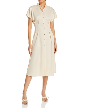 Shop Misook Pleated Waist Shirtdress In Parchment