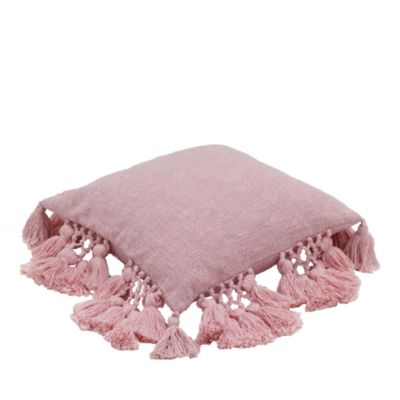  Stone Washed Blush Cotton Tasseled Pillow in Pink