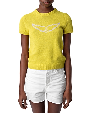 Shop Zadig & Voltaire Sorly Li Short Sleeve Wings Logo Sweater In Cedra