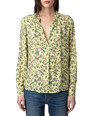 Shop Zadig & Voltaire Tink Floral Split Neck Top In Cedra