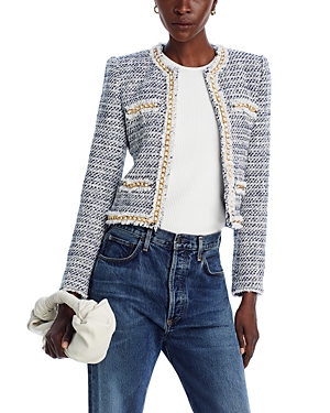 Shop Generation Love Serena Tweed Jacket In White/indigo