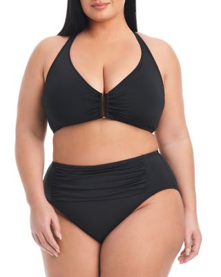 V Neck Bikini Top & High Waist Shirred Bikini Bottom