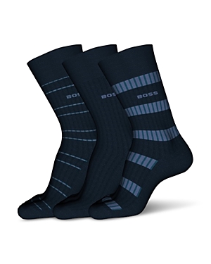 Shop Hugo Boss Fine Rib Dress Socks, Pack Of 3 In Dark Blue
