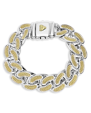 Lagos Men's 18k Yellow Gold & Sterling Silver Anthem Caviar Bead Wide Curb Link Bracelet In Gold/silver