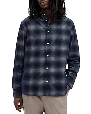 Shop Allsaints Salinas Long Sleeve Button Front Shirt In Marine Blue