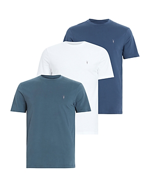 Allsaints Brace Brushed Cotton T-shirts 3 Pack In Optic White/blue/blue