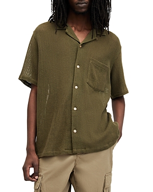 Shop Allsaints Sortie Short Sleeve Button Down Camp Shirt In Ash Khaki
