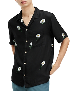 Shop Allsaints Daisical Short Sleeve Camp Shirt In Jet Black