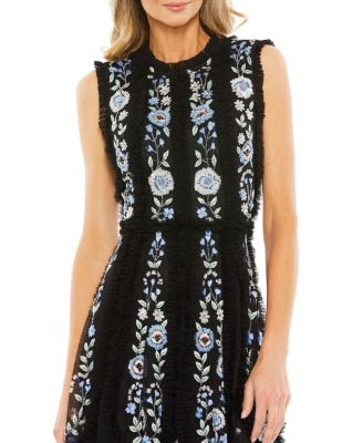 Sleeveless High Neck Embroidered Mini Dress