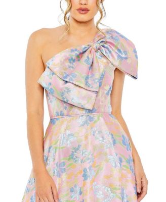 One Shoulder Embroidered Floral A Line Dress