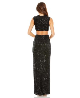 Sequin Twist Cut Out Open Back Gown