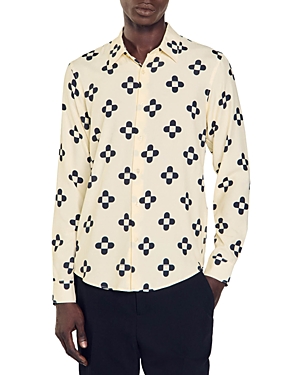 Sandro Printed Long Sleeve Button Front Shirt